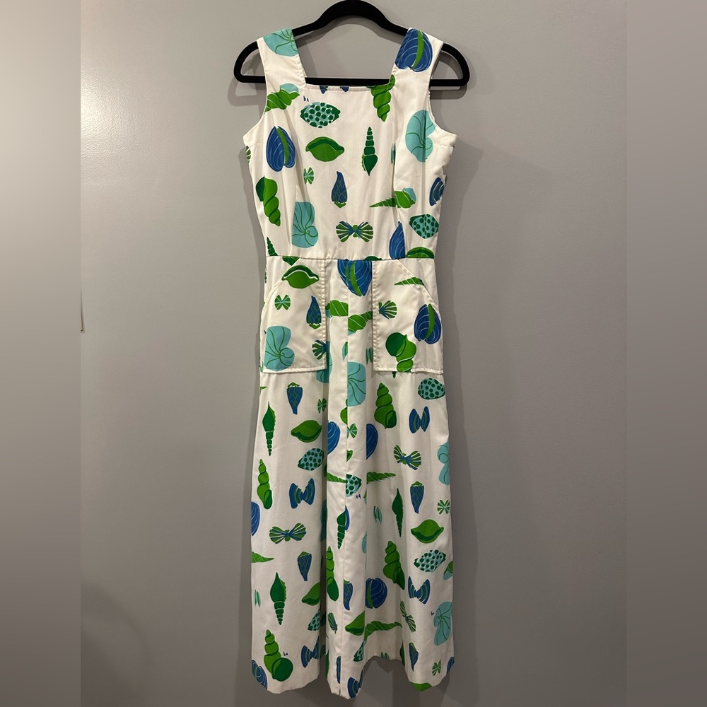 The Vested Gentress Vintage Handmade Shell Print Maxi Dress White Multi Size 8